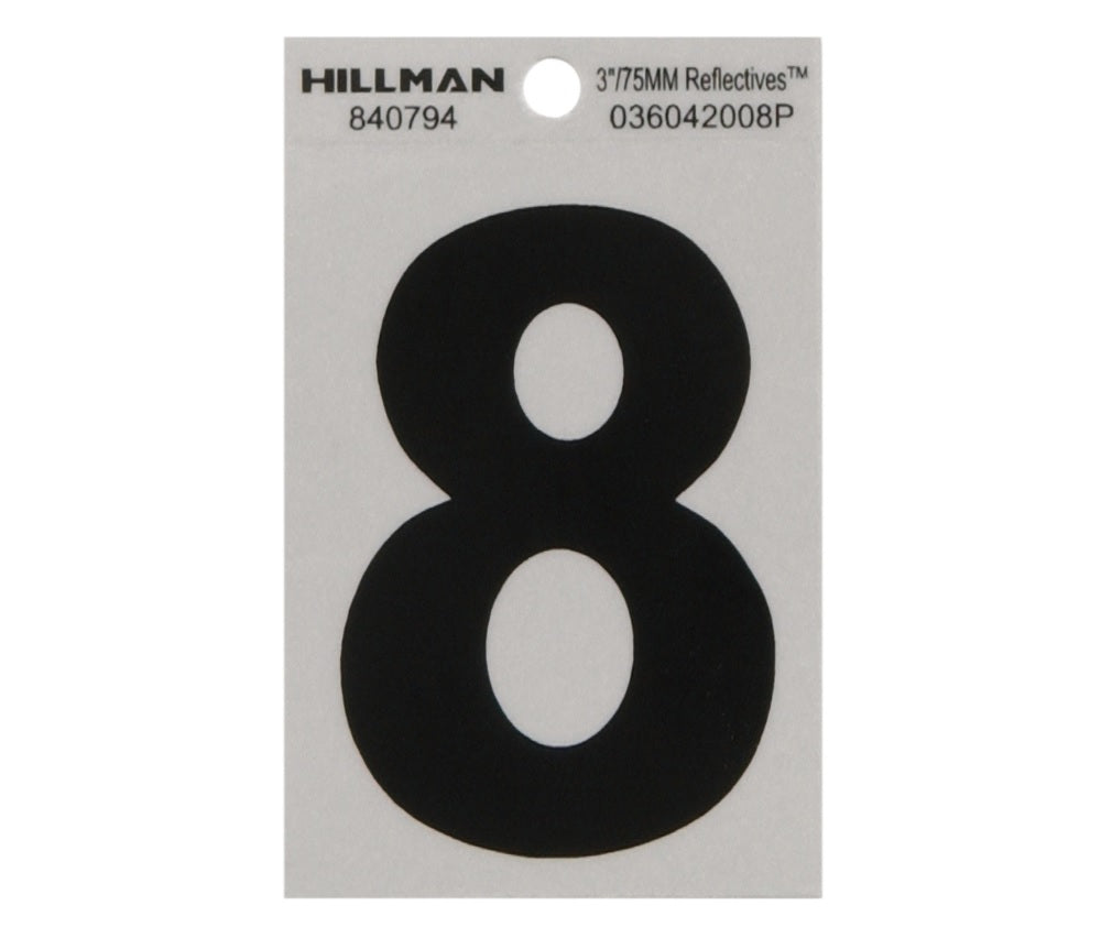 Hillman Reflective Mylar Self-Adhesive Number, Black, 1 pc
