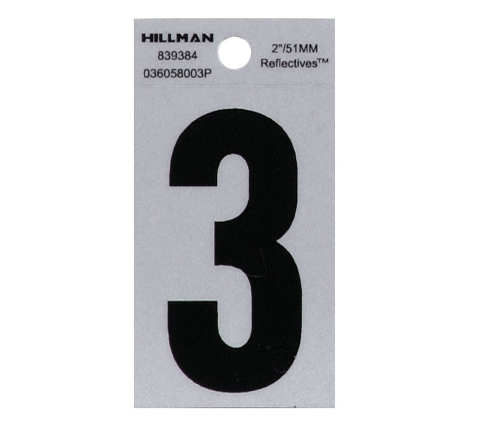 Hillman 839384 Reflective Mylar Self-Adhesive Number, Black, 1 pc.