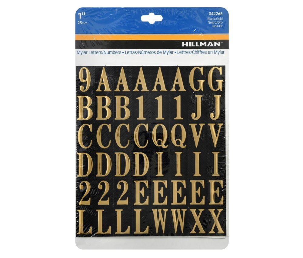 Hillman 842266 Mylar Self-Adhesive Letter and Number Set, Gold, 112 pc.