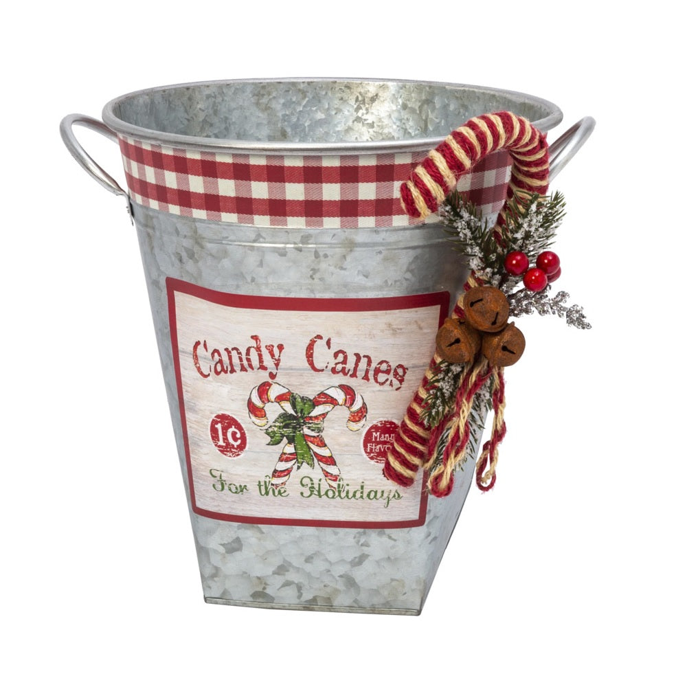 Gerson 2536640 Candy Cane Bucket Metal, 12.6"
