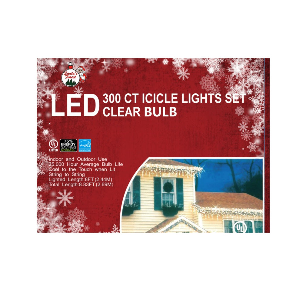 Santas Forest 06308 LED Icicle Light Set, 30.1', 300 pcs