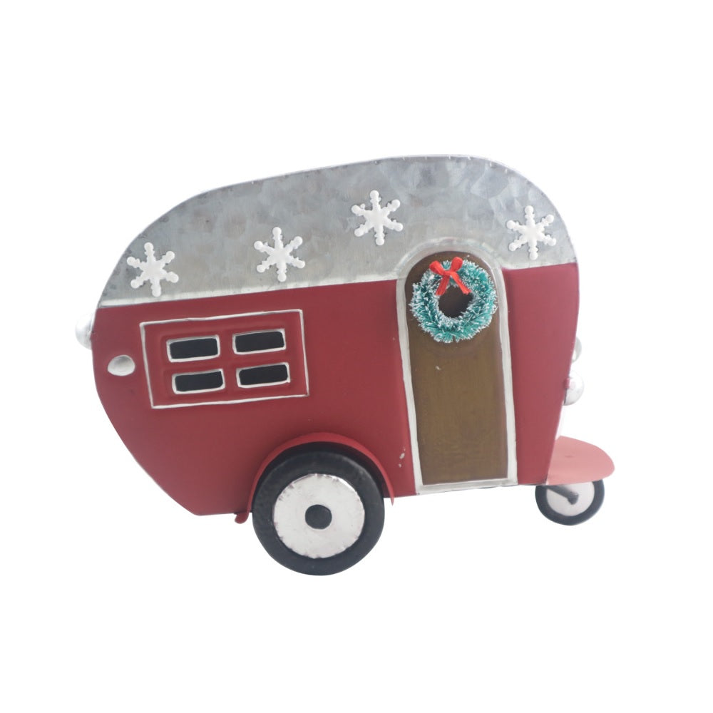 Santas Forest 22529 Silver Metal Trailer, 8.7", Red & Silver
