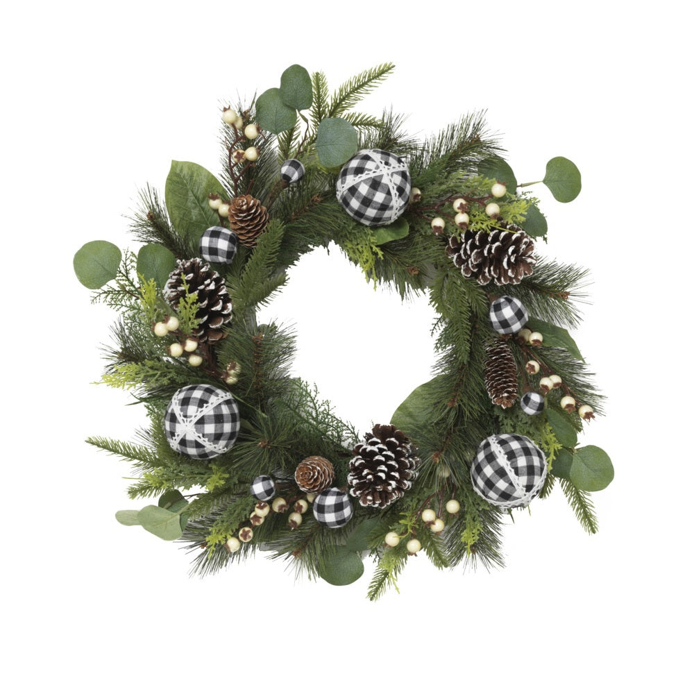 Gerson 2539090 Wreath Holiday W/Ornament, PVC with Hard Needles