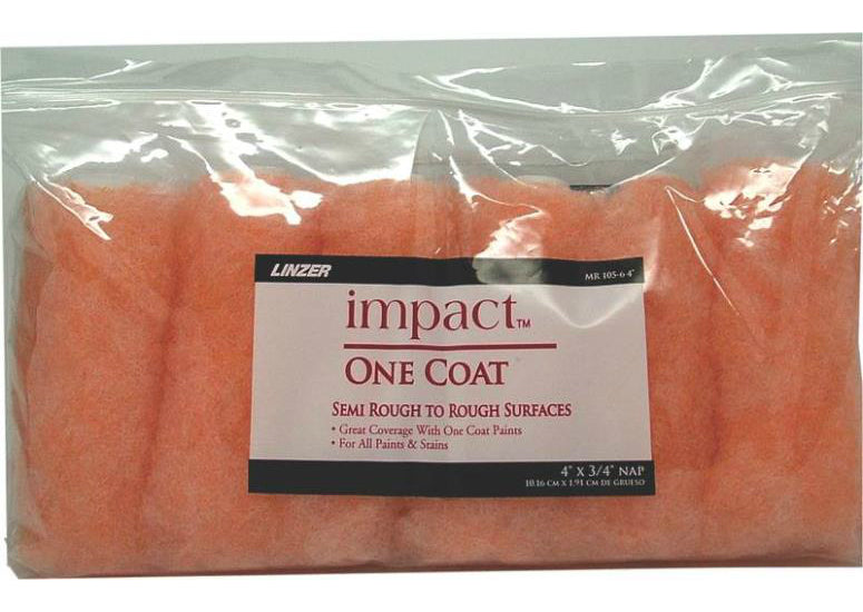 Linzer MR 105-6 4IN Impact One Coat Paint Roller Cover Set, 4" x 3/4" NAP