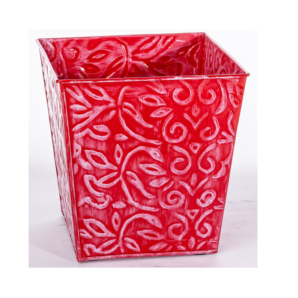 Robert Allen MPT02647 Meridian Floral Square Planter, Red/White